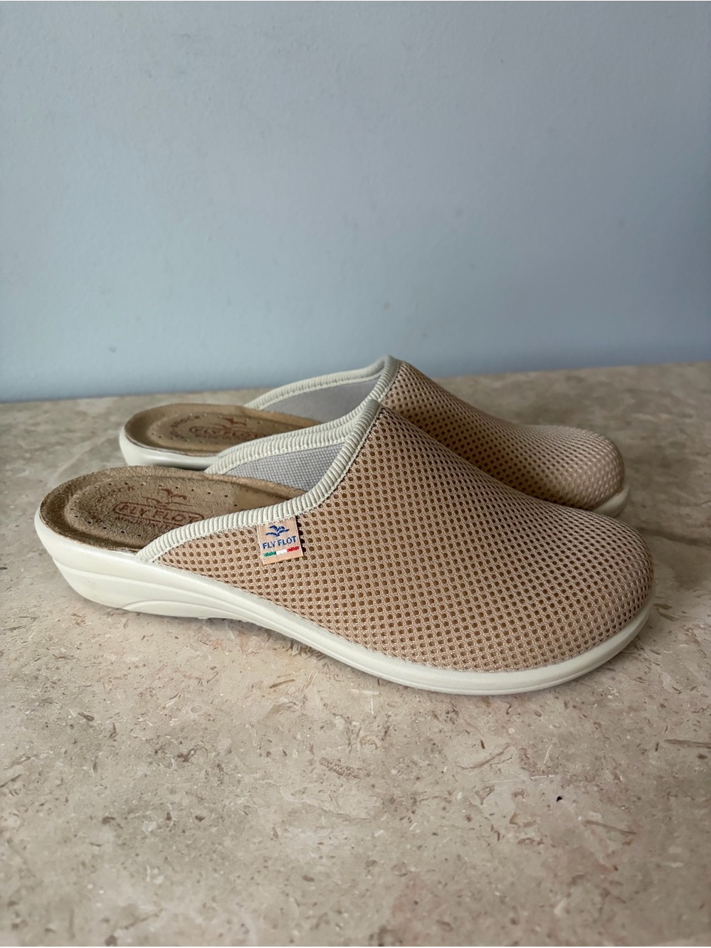 Fly Flot Clogs Women’s 40 US 9 Beige Mesh Anti-Shock Anatomic Mules Italy Made